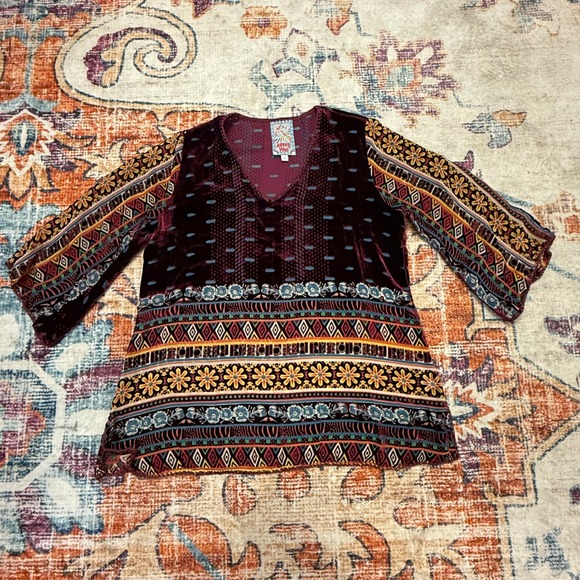 Johnny Was Velvet Burnout Tunic Top Boho Embroidered Bell Sleeve XS - Picture 3 of 7